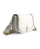 TRUE RELIGION DISTRESSED LOGO DENIM SADDLE BAG, WHITE
