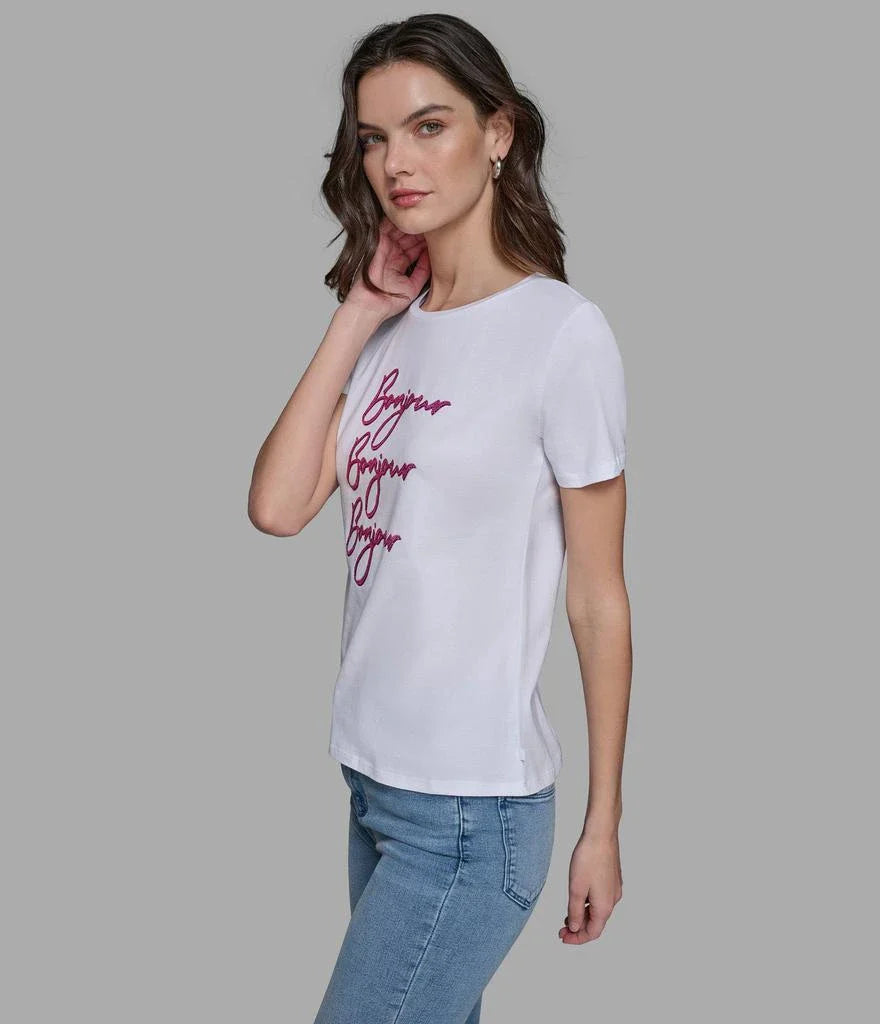 Karl Lagerfeld Paris BONJOUR X 3 EMBELLISHED TEE
