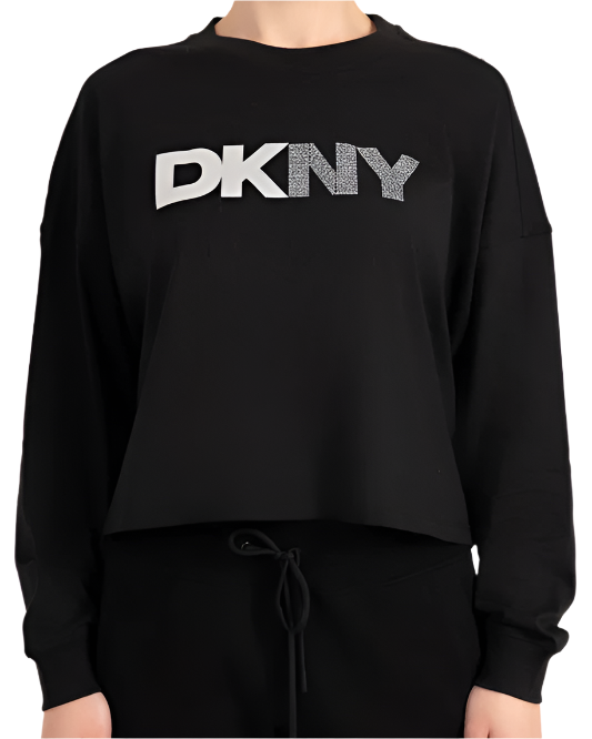 FOIL RHINESTONE LOGO LONG SLEEVE TEE DKNY size M