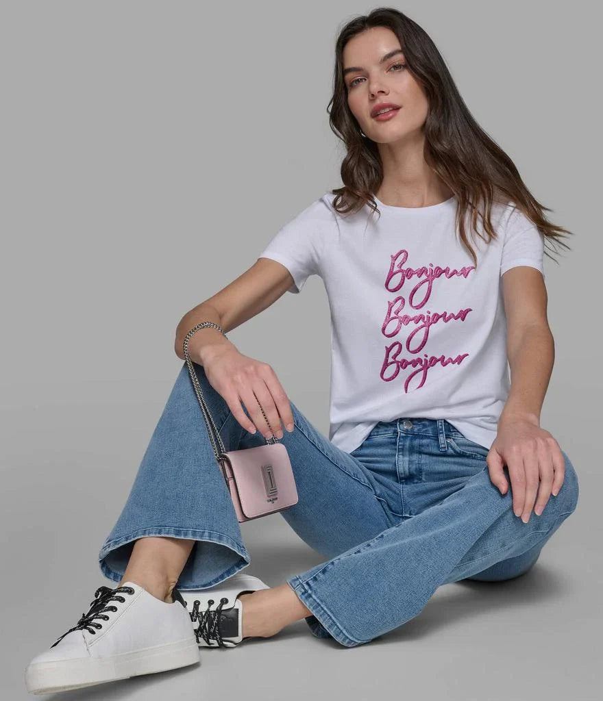 Karl Lagerfeld Paris BONJOUR X 3 EMBELLISHED TEE