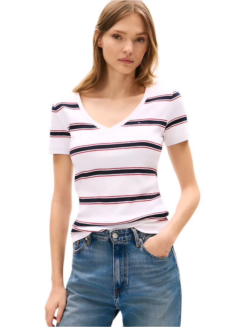 Tommy Hilfiger V-Neck Stripe Favorite T-Shirt size L