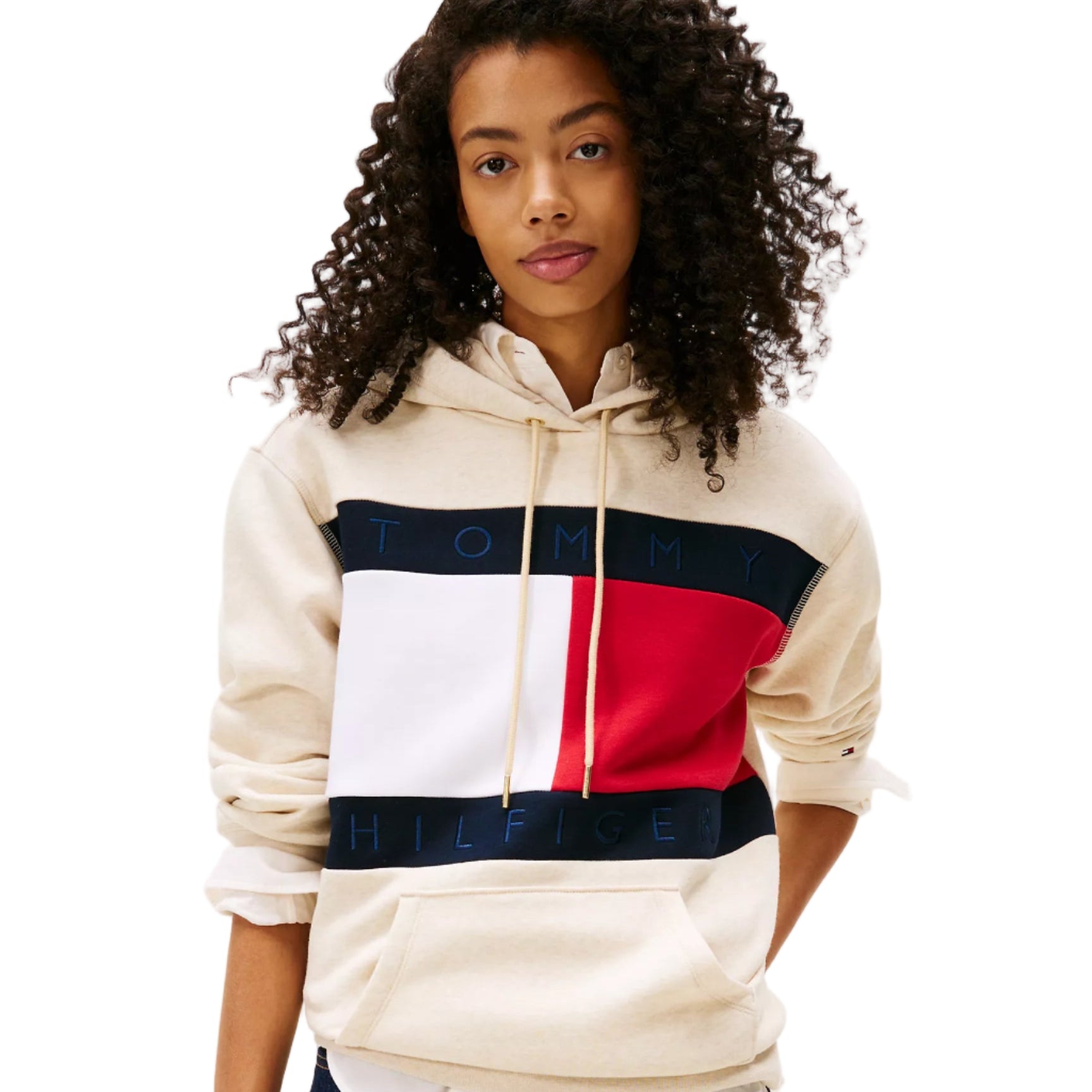 Bold Flag Logo Hoodie Beige