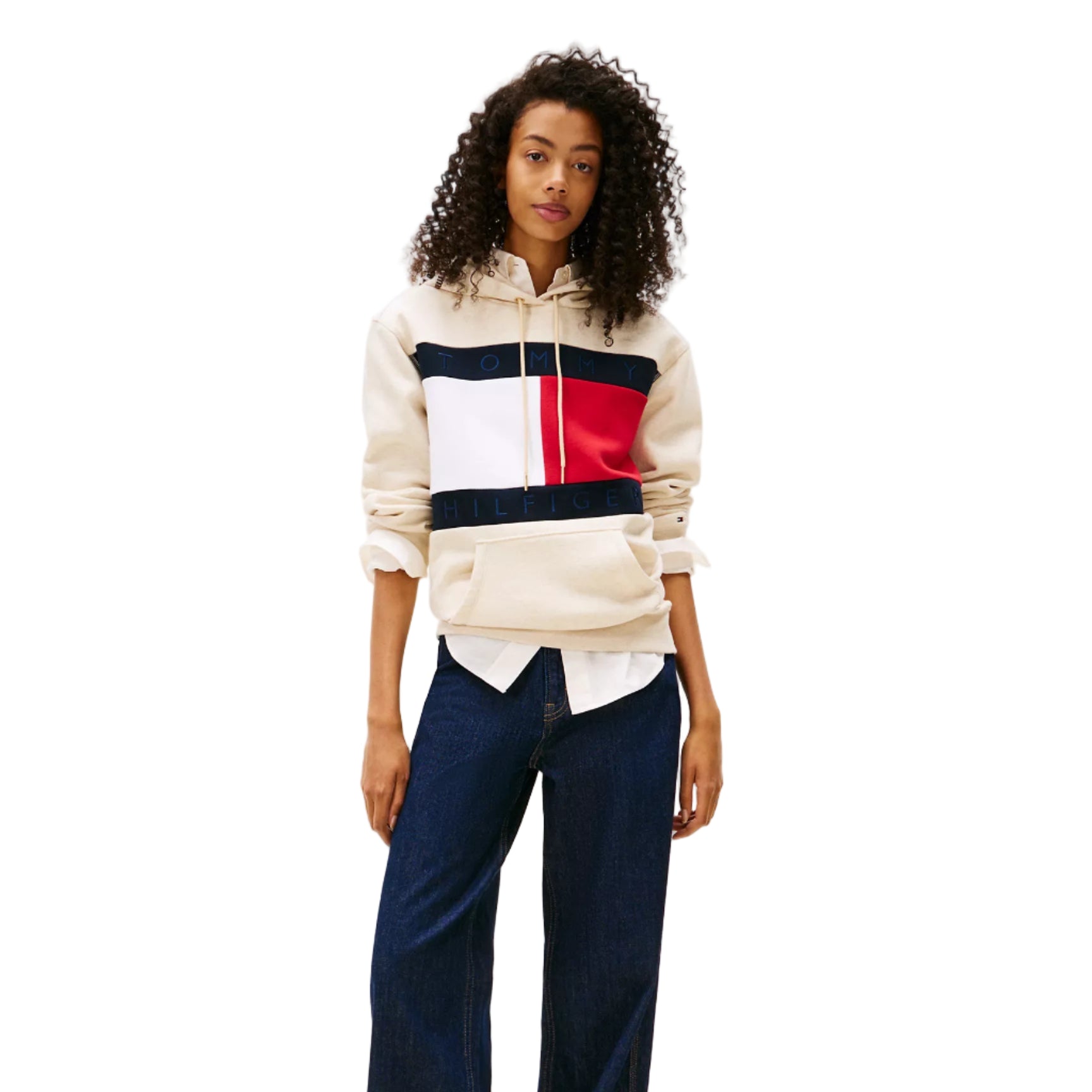 Bold Flag Logo Hoodie Beige