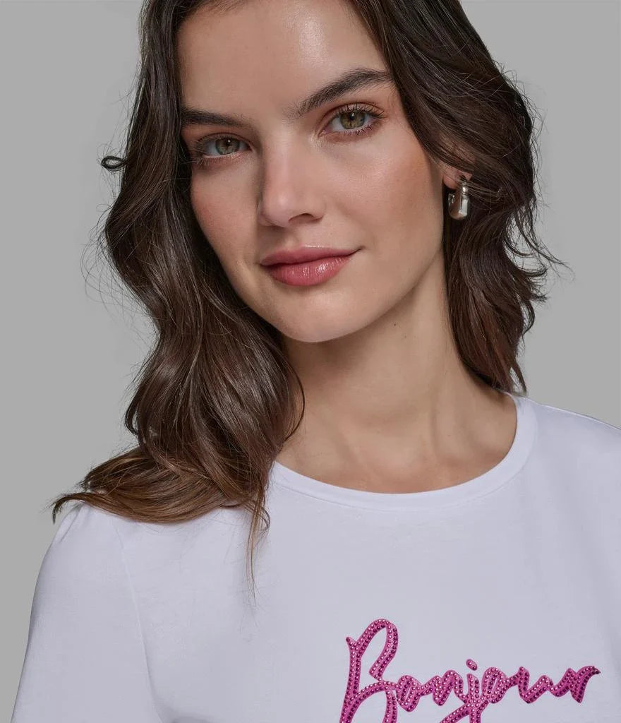 Karl Lagerfeld Paris BONJOUR X 3 EMBELLISHED TEE