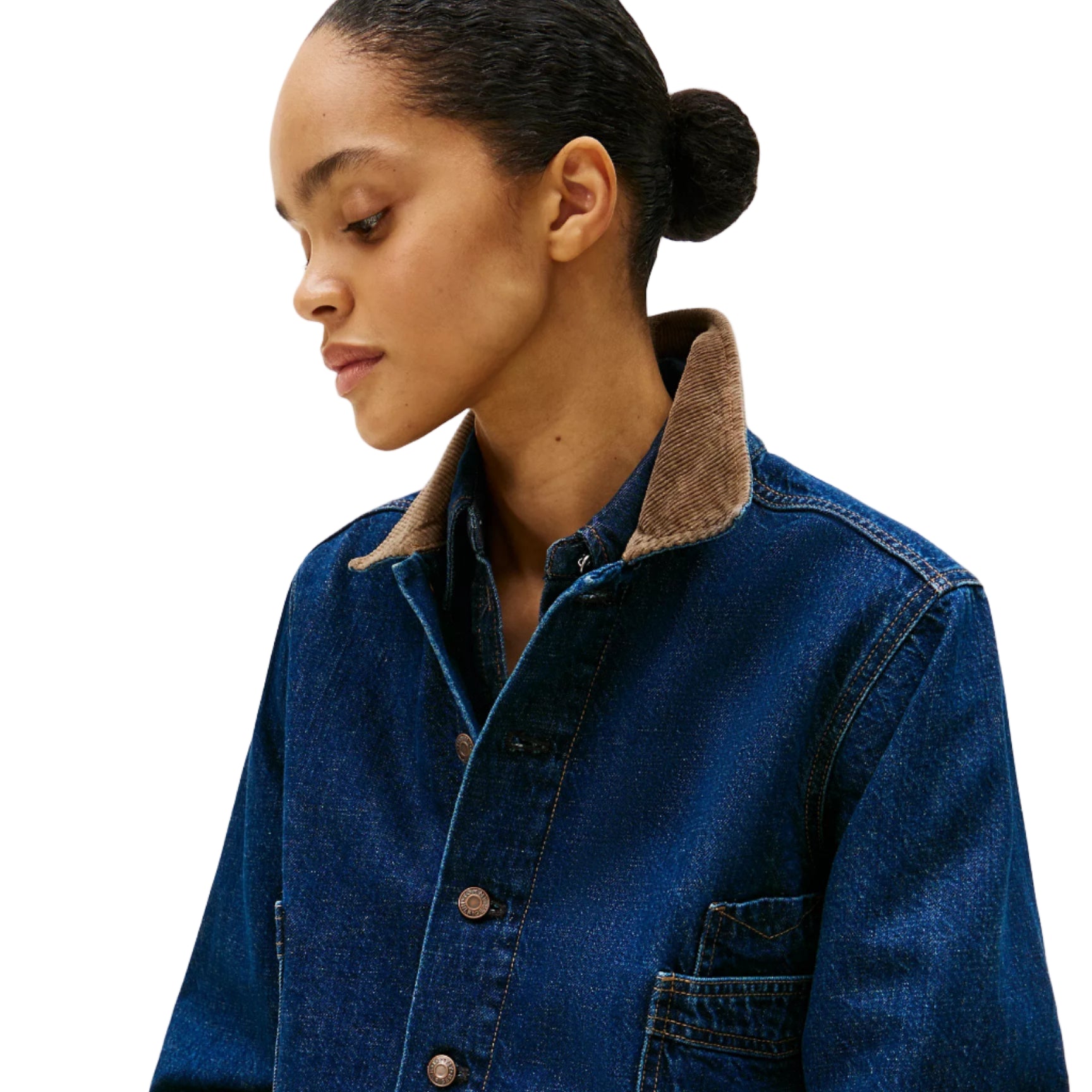 Cropped Cotton-Hemp Denim Chore Jacket