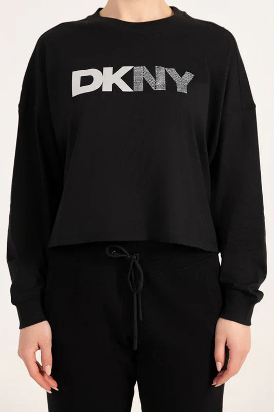 FOIL RHINESTONE LOGO LONG SLEEVE TEE DKNY size M