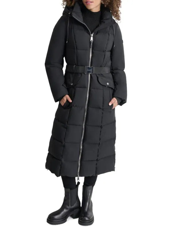 DKNY Belted Puffer Coat Black M