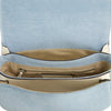 TRUE RELIGION DISTRESSED LOGO DENIM SADDLE BAG, LIGHT BLUE