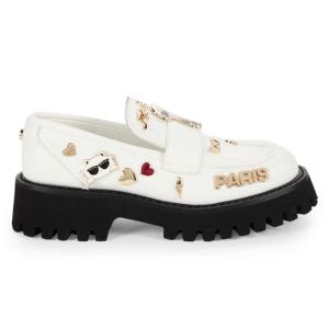 Karl Lagerfeld Paris Gaston Charm Leather Platform Loafers White- 40 EU