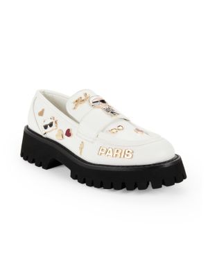 Karl Lagerfeld Paris Gaston Charm Leather Platform Loafers White- 40 EU