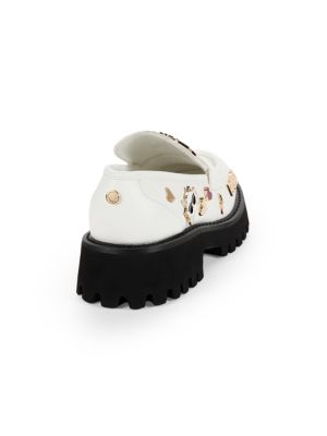 Karl Lagerfeld Paris Gaston Charm Leather Platform Loafers White- 40 EU