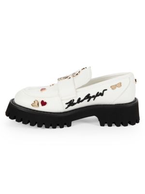 Karl Lagerfeld Paris Gaston Charm Leather Platform Loafers White- 40 EU