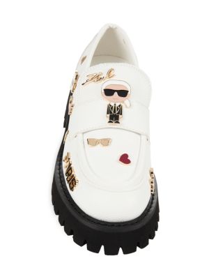 Karl Lagerfeld Paris Gaston Charm Leather Platform Loafers White- 40 EU