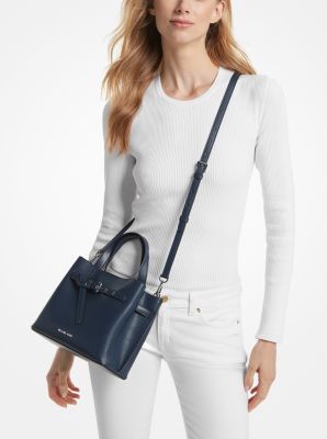 Michael Kors Emilia Small Pebbled Leather Satchel Navy