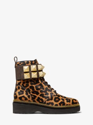 Michael Kors Haskell fighting boot in calf hair with leopard print and nails 37.5