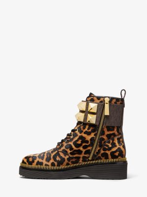 Michael Kors Haskell fighting boot in calf hair with leopard print and nails 37.5