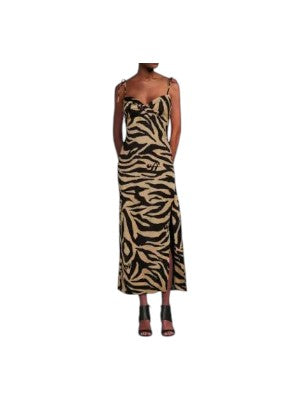 OFF-WHITE Zebra Print Linen Blend Midi Dress