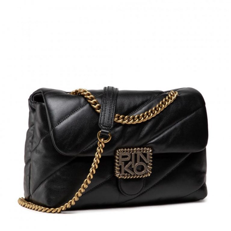 PINKO CLASSIC LOGO BAG PUFF MAXI QUILT JEWEL BUCKLE