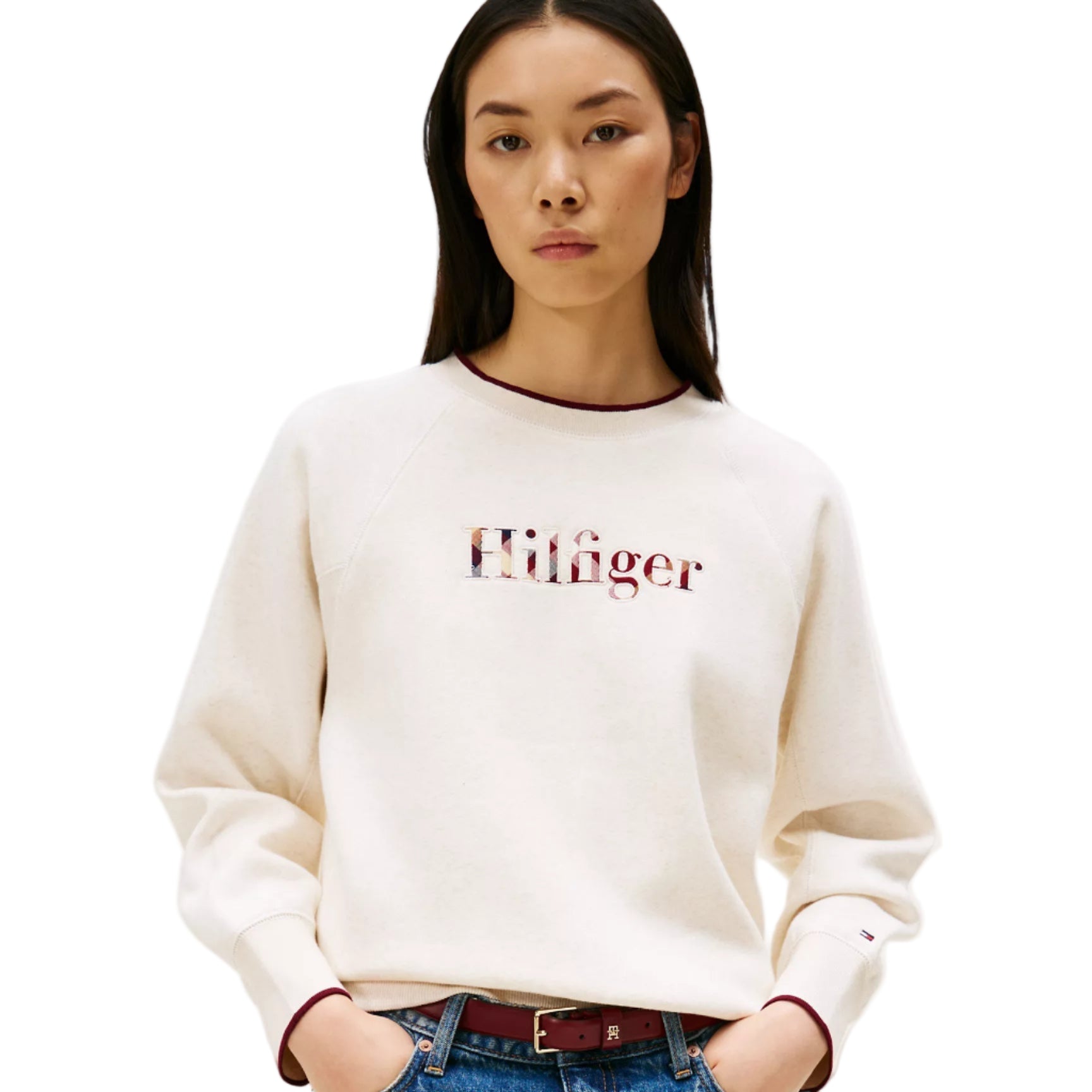 Plaid Hilfiger Logo Sweatshirt Beige