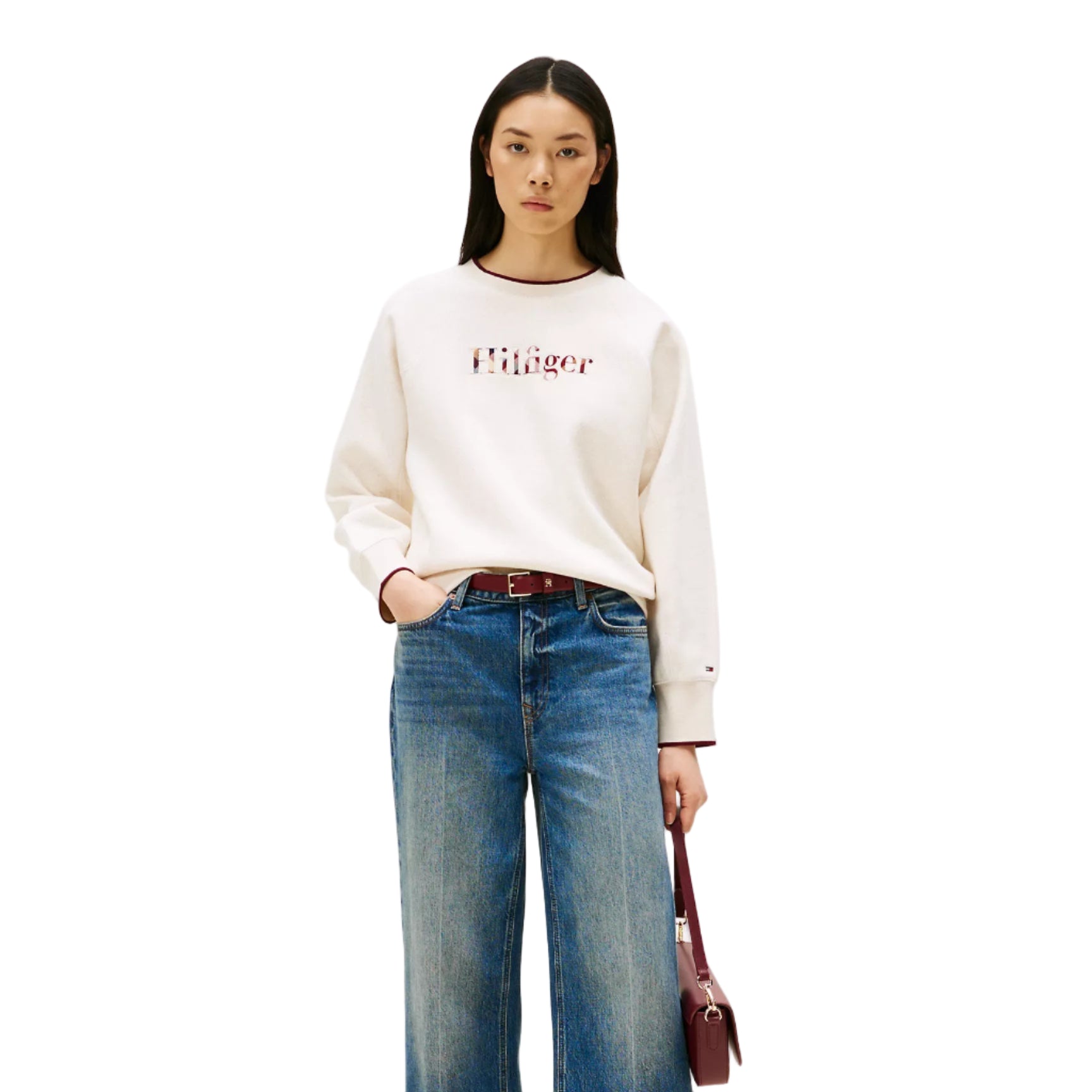 Plaid Hilfiger Logo Sweatshirt Beige