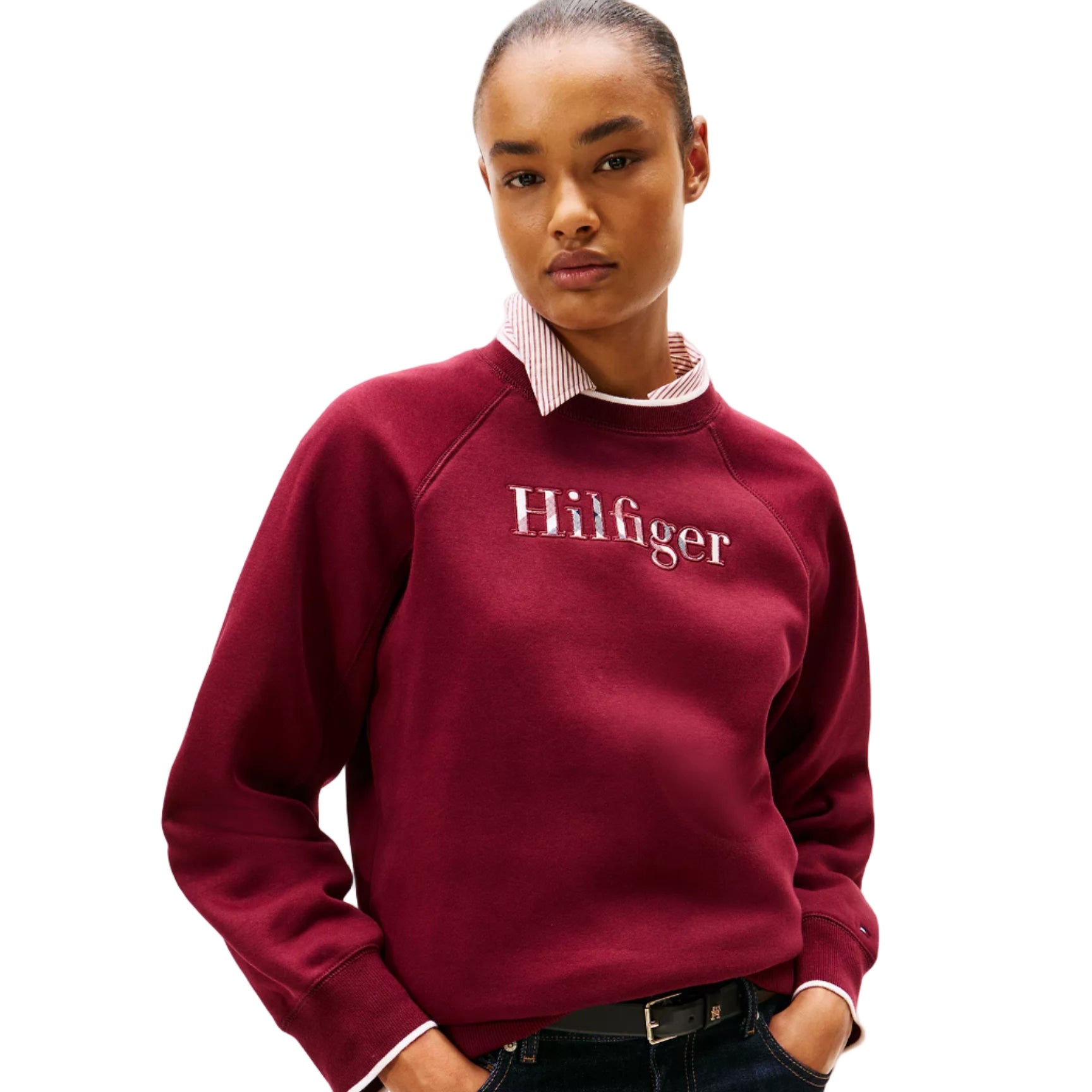 Plaid Hilfiger Logo Sweatshirt Burgundy