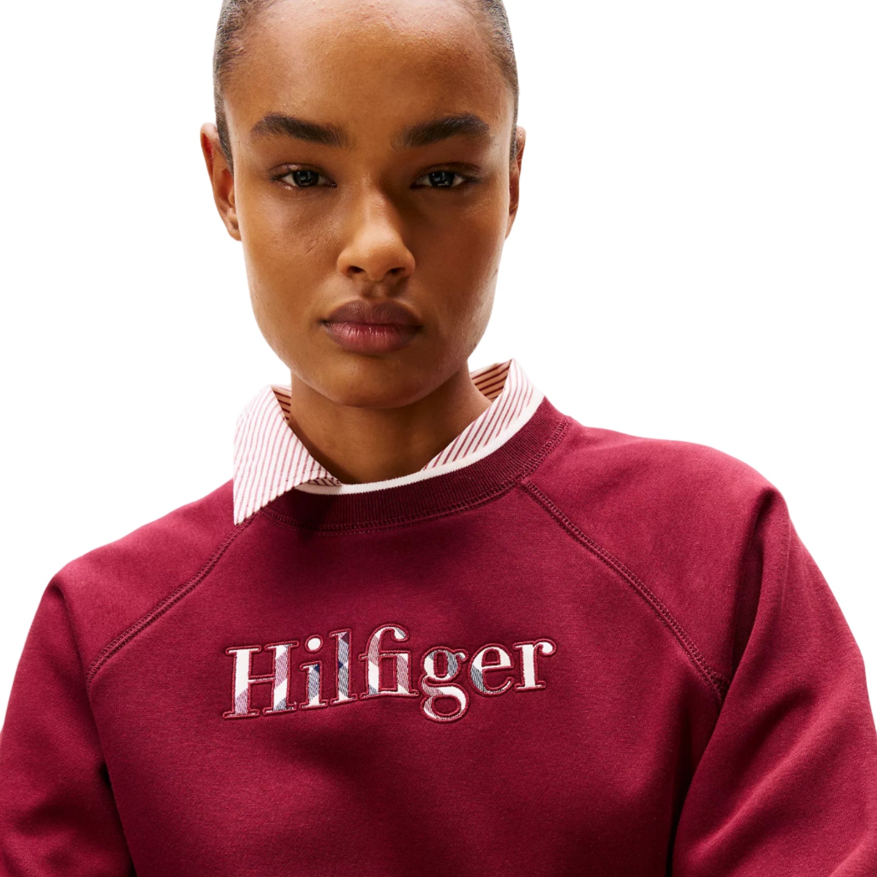 Plaid Hilfiger Logo Sweatshirt Burgundy