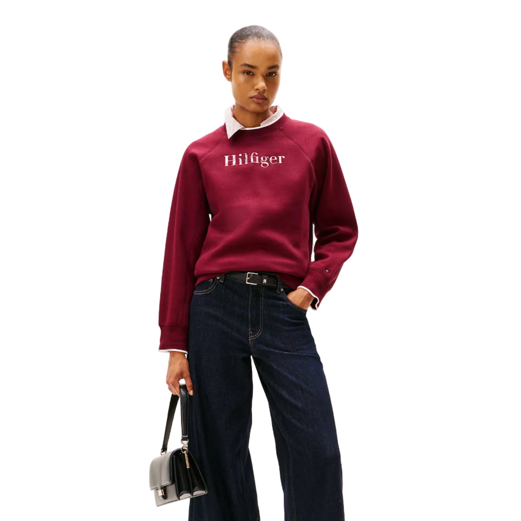 Plaid Hilfiger Logo Sweatshirt Burgundy