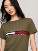 Tommy Hilfiger Embroidered Flag Stripe Logo T-Shirt Army Green