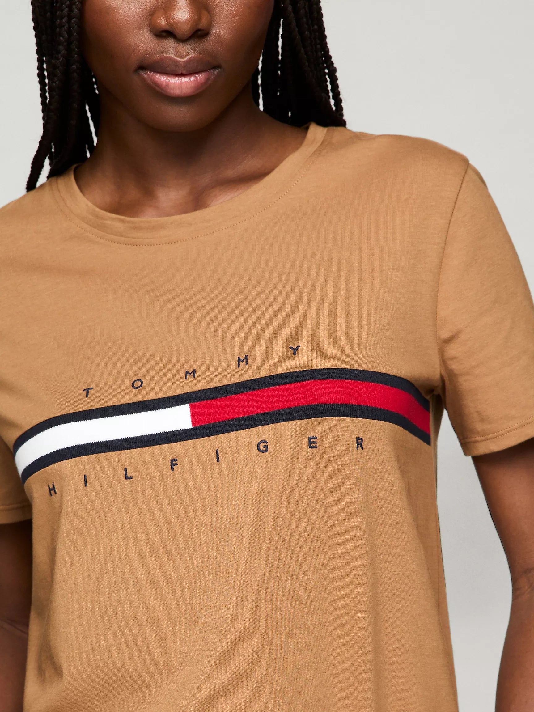 Tommy Hilfiger Embroidered Flag Stripe Logo T-Shirt Golden Rays