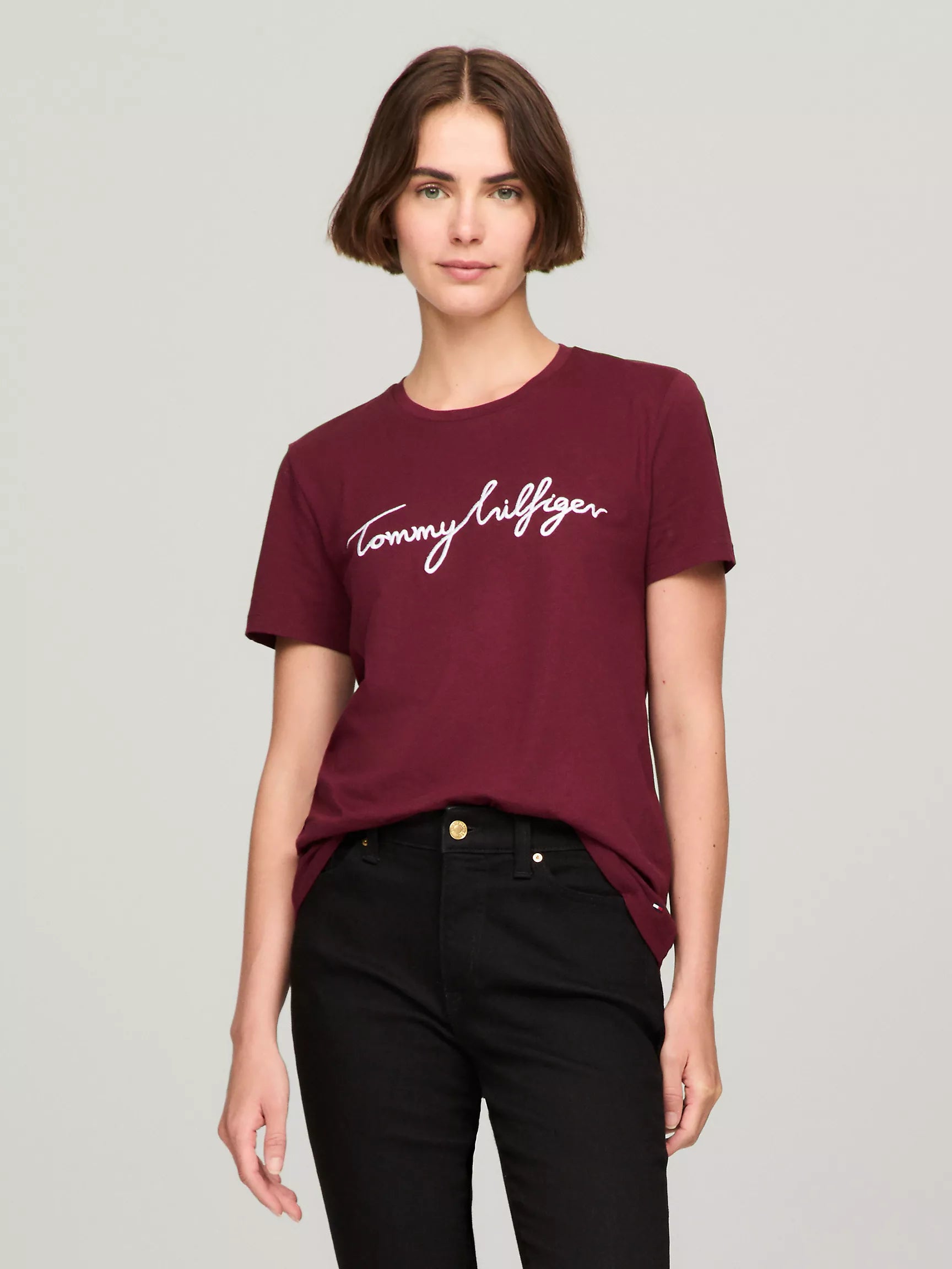 Tommy Hilfiger Embroidered Signature Crewneck T-Shirt Deep Rouge