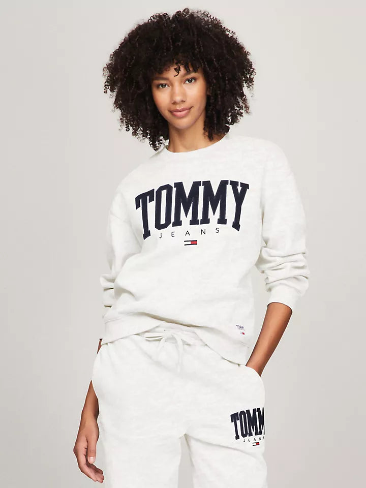 Tommy Hilfiger Embroidered TJ Varsity Logo Sweatshirt White M