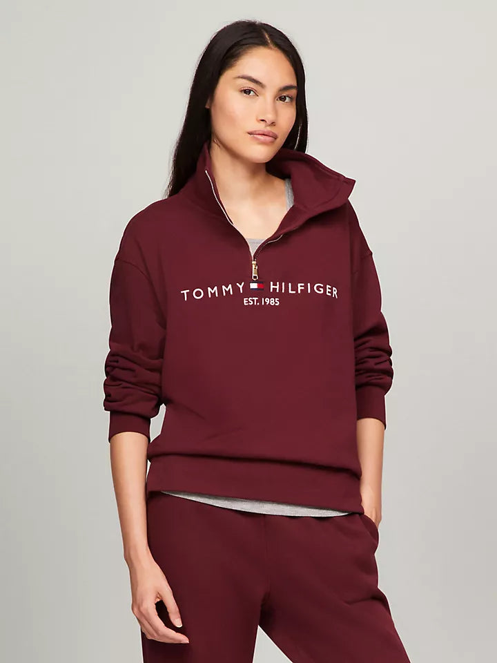 Tommy Hilfiger Half-Zip Embroidered Logo Sweatshirt Burgundy L