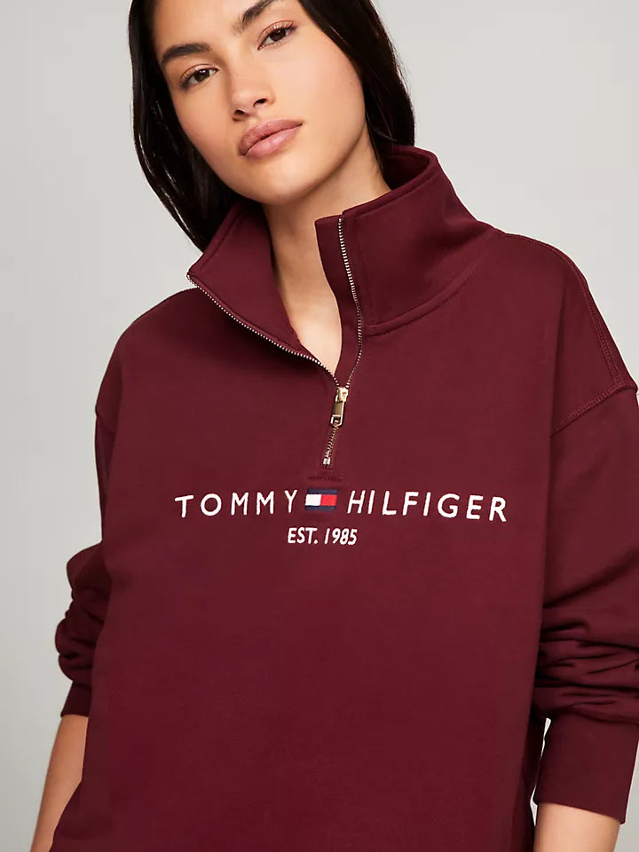 Tommy Hilfiger Half-Zip Embroidered Logo Sweatshirt Burgundy L