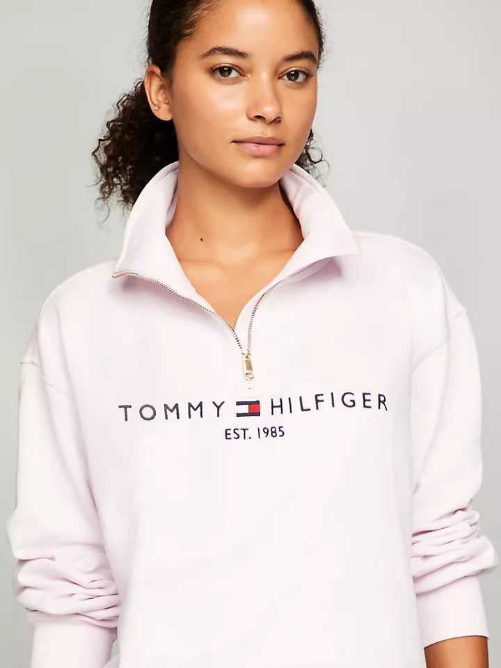 Tommy Hilfiger Half-Zip Embroidered Logo Sweatshirt White L