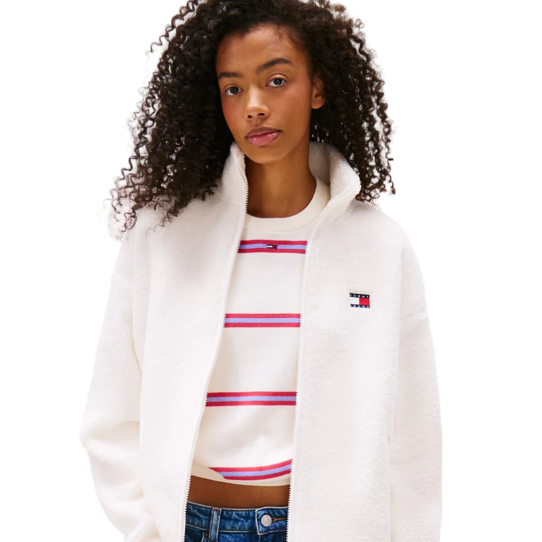 Tommy Jeans Teddy Fleece Zip Jacket Off White