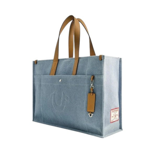 True Religion Stitched Horseshoe Large Tote Bag - Light Blue