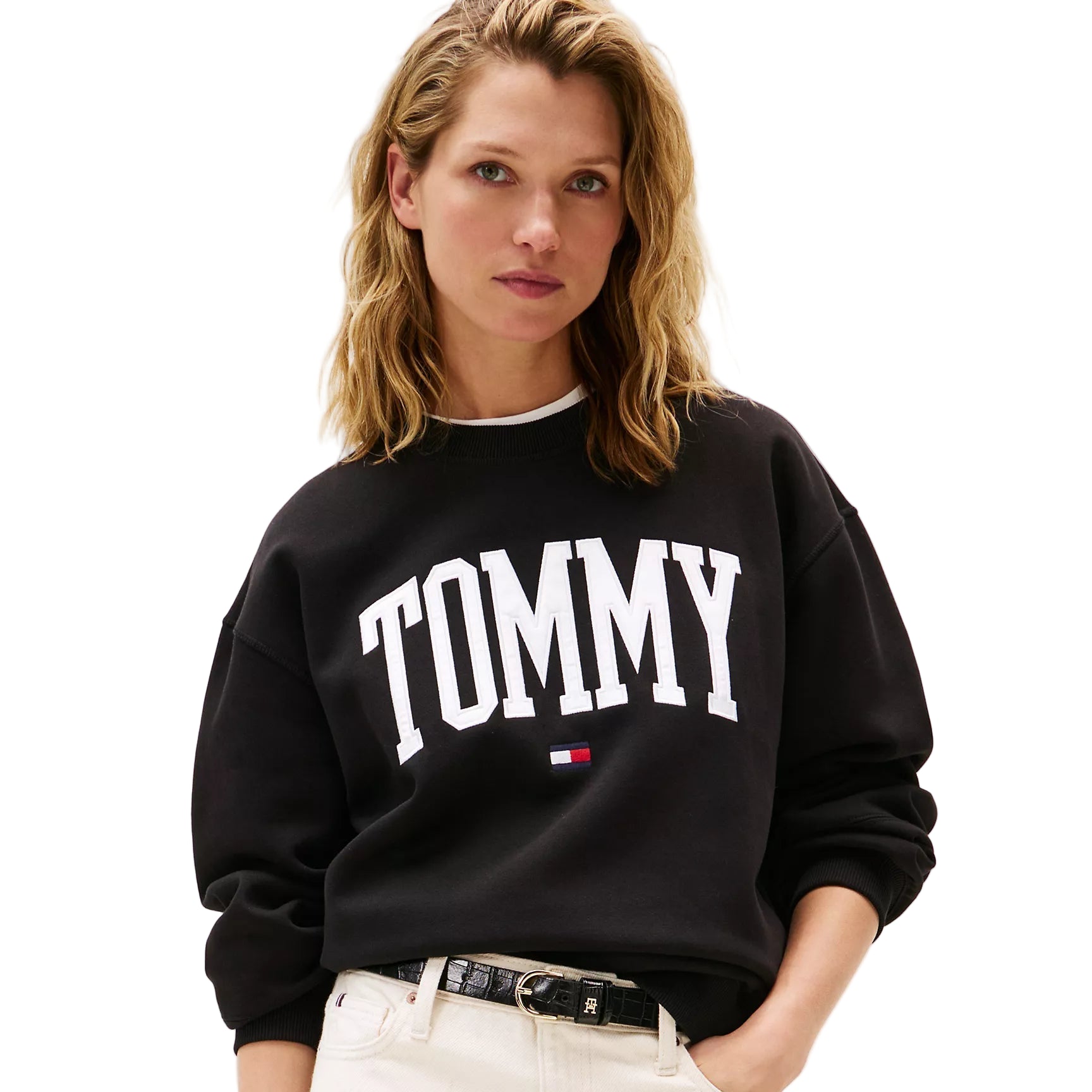 Varsity Tommy Logo Crewneck Sweatshirt Black