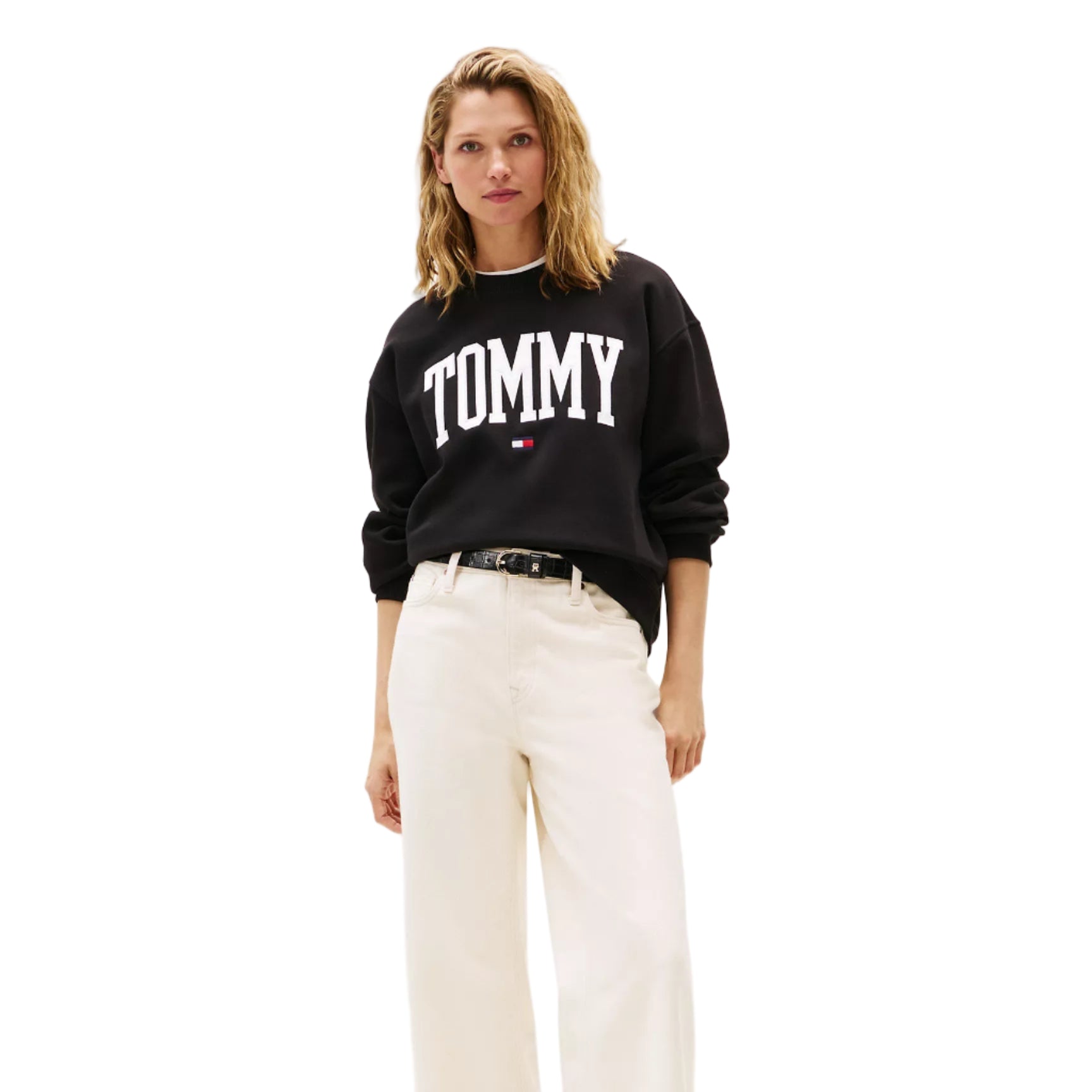 Varsity Tommy Logo Crewneck Sweatshirt Black