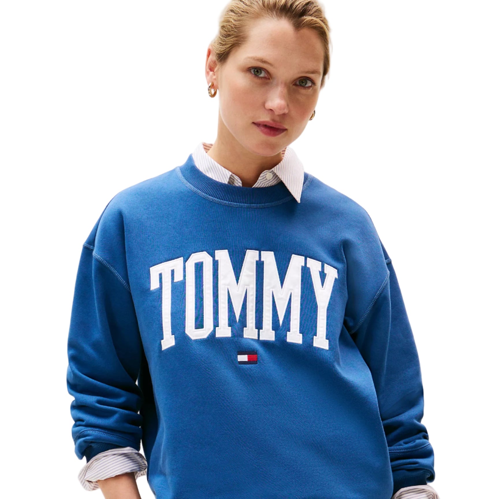 Varsity Tommy Logo Crewneck Sweatshirt Blue