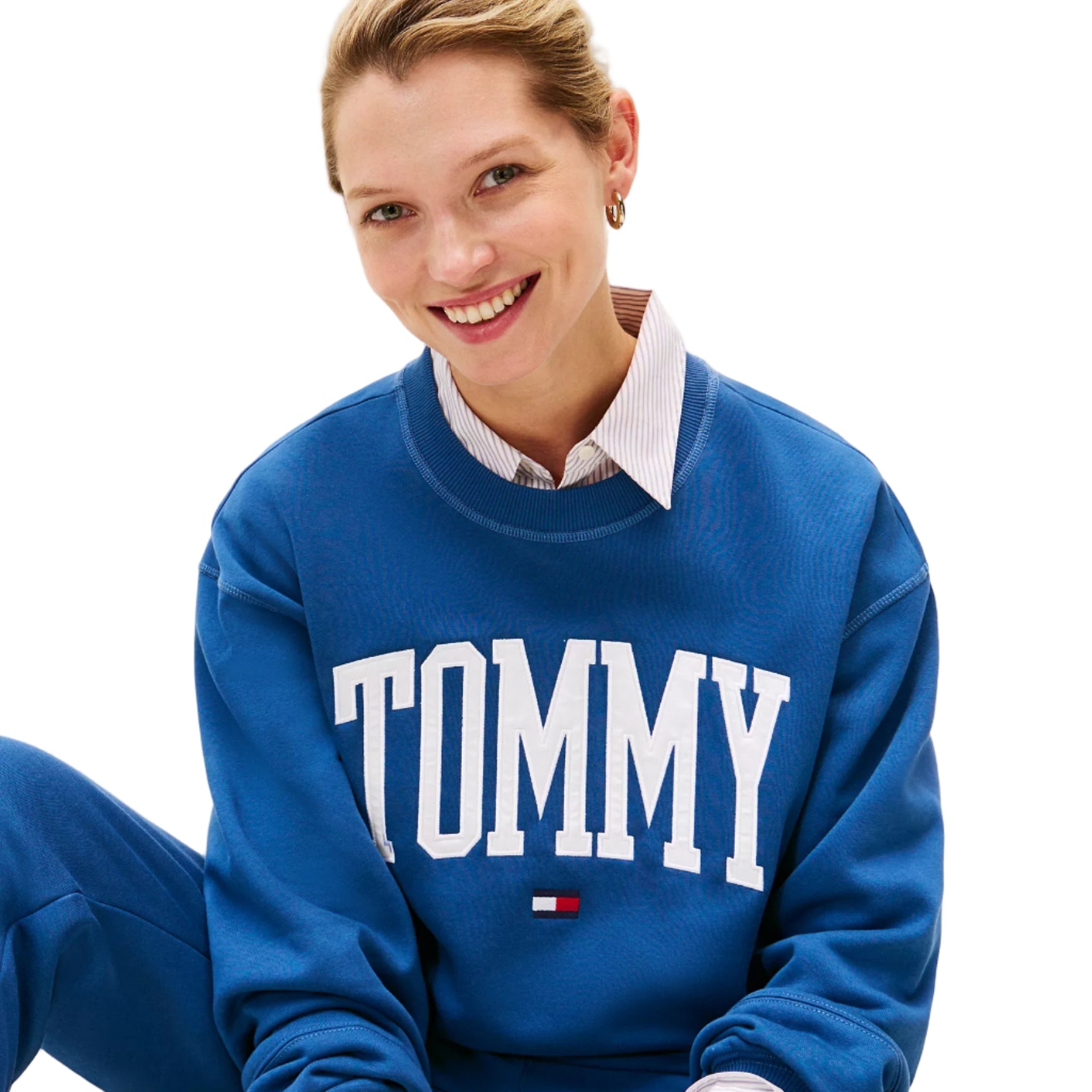 Varsity Tommy Logo Crewneck Sweatshirt Blue