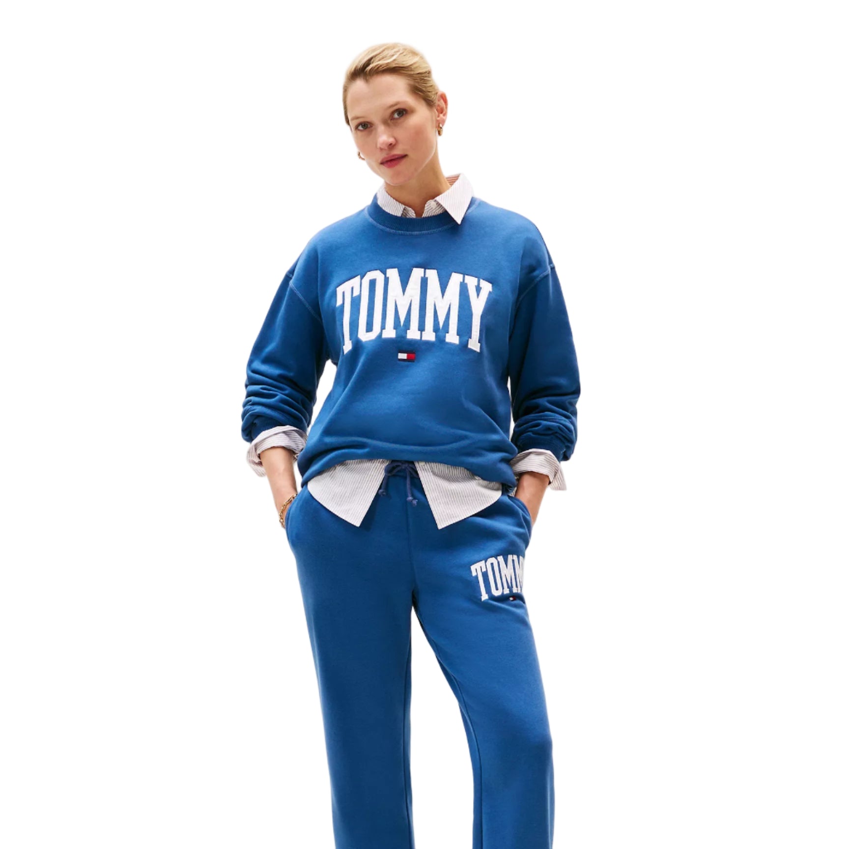Varsity Tommy Logo Crewneck Sweatshirt Blue