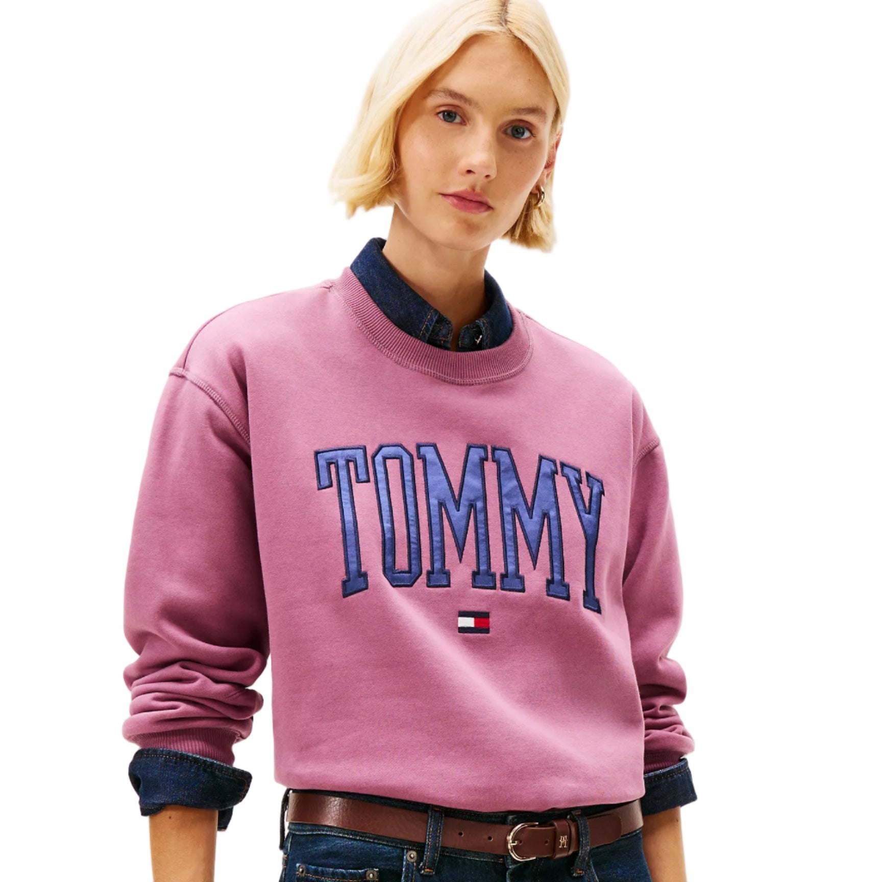 Varsity Tommy Logo Crewneck Sweatshirt Misty Plum