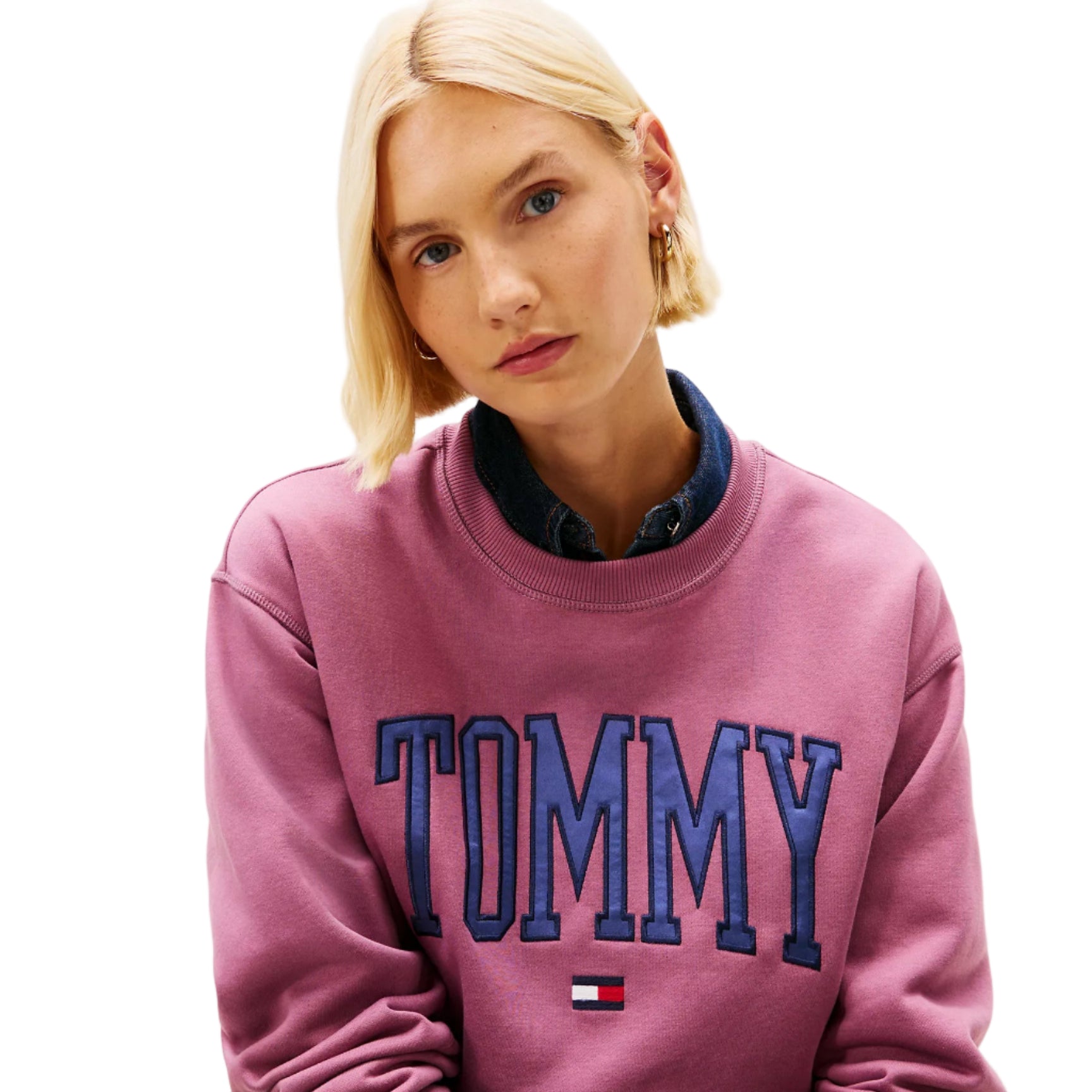 Varsity Tommy Logo Crewneck Sweatshirt Misty Plum