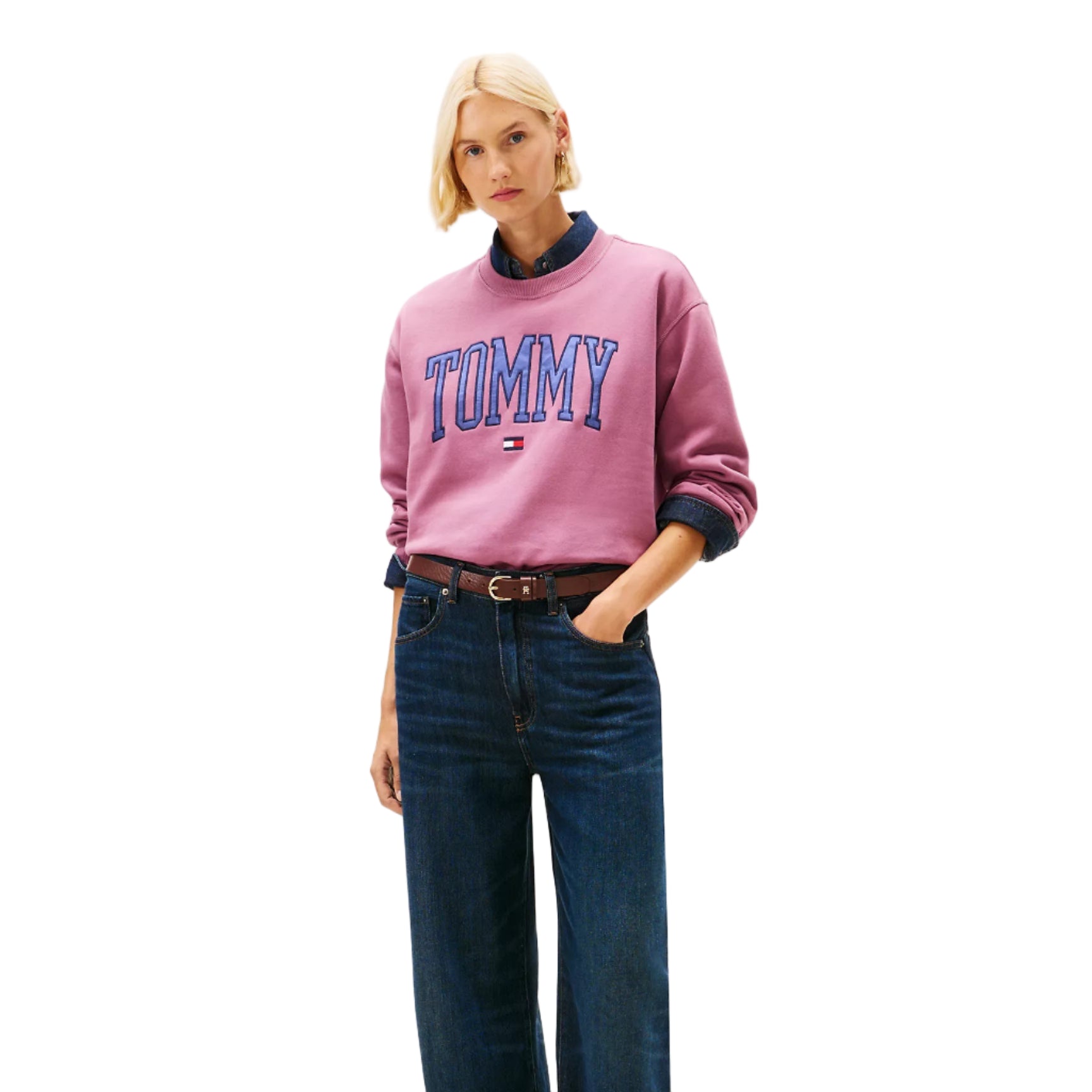 Varsity Tommy Logo Crewneck Sweatshirt Misty Plum