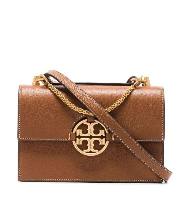 logo-plaque leather shoulder bag