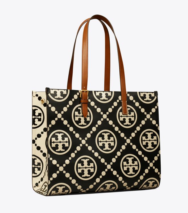 T MONOGRAM CONTRAST EMBOSSED TOTE