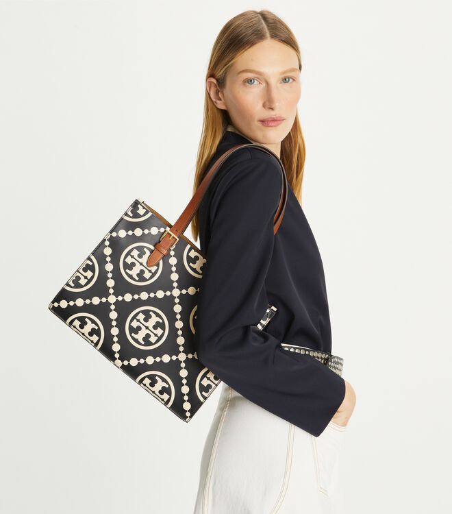 SMALL T MONOGRAM CONTRAST EMBOSSED TOTE