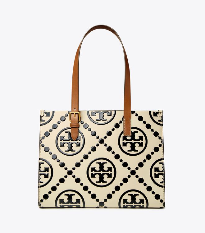 SMALL T MONOGRAM CONTRAST EMBOSSED TOTE