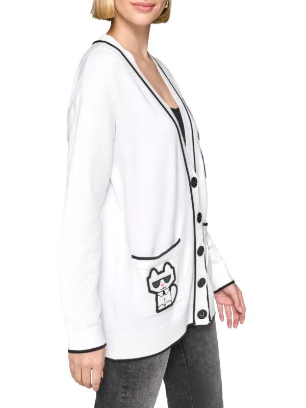 Karl Lagerfeld Paris Drop Shoulder Logo Cardigan SIZE L