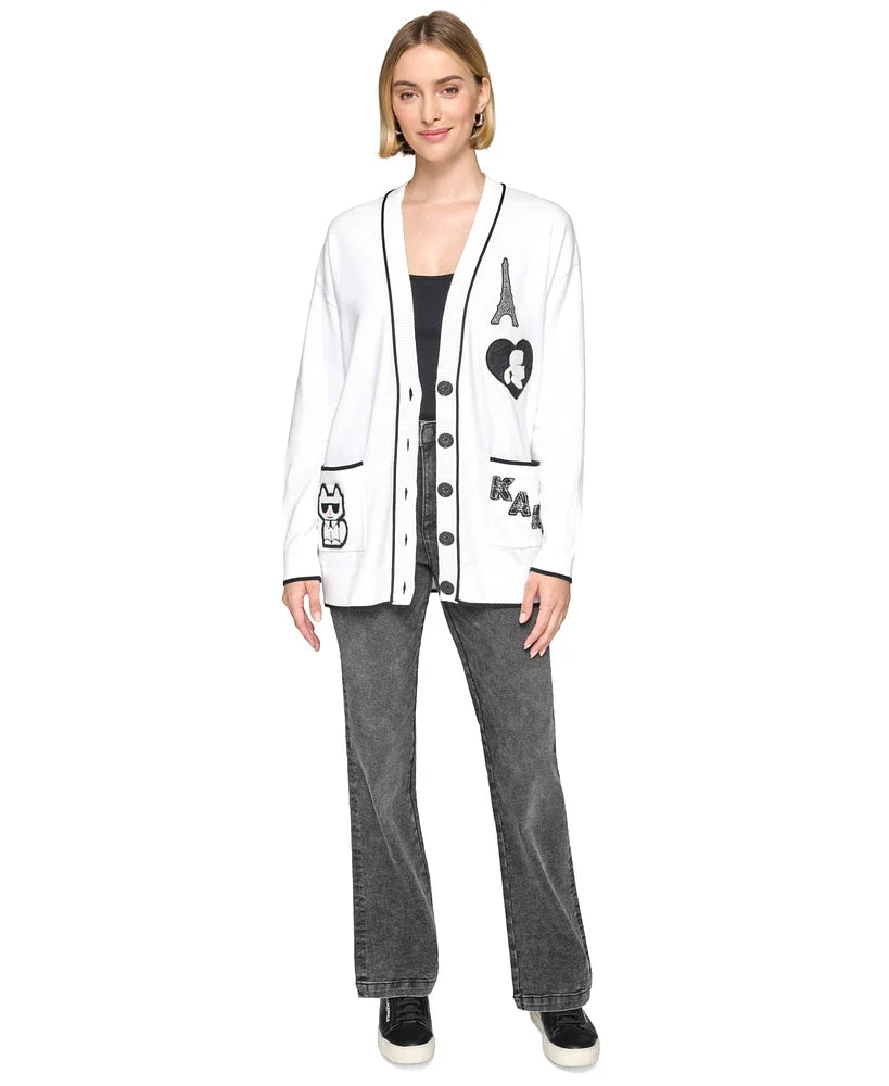 Karl Lagerfeld Paris Women's Embellished Varsity Cardigan